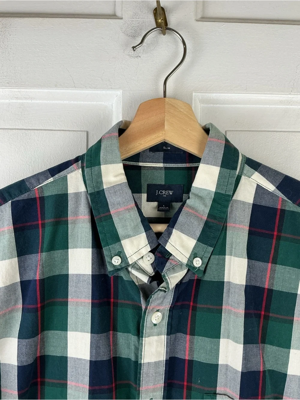 J. Crew Slim Washed Shirt in Holiday Green Plaid